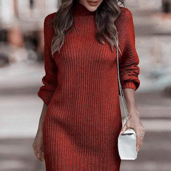 Rosgrove | Women - Ribbed Knitted Mini Dress - Stand Collar