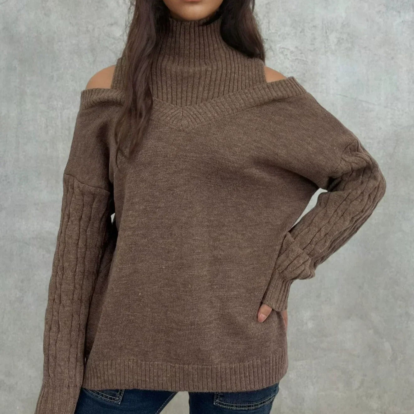 Rosgrove | Women - Off-Shoulder Cable Knit Jumper - Relaxed Fit