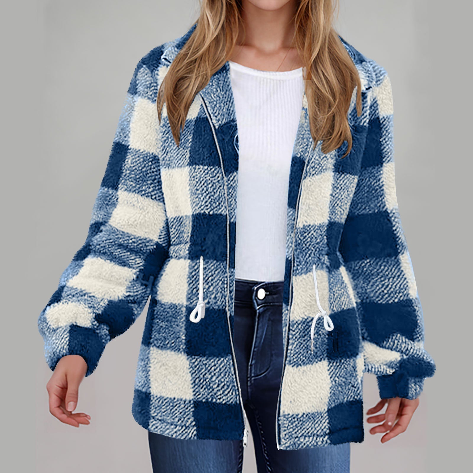 Rosgrove | Women -  Checked Plush Jacket with Zip Closure