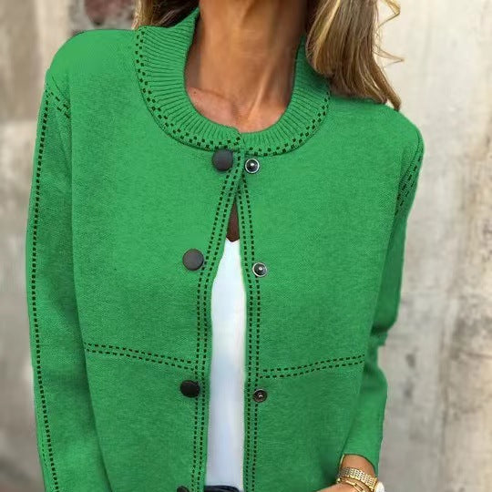 Rosgrove | Women - Elegant Button Cardigan - Neckline Details