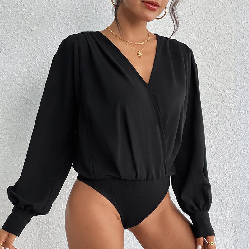 Rosgrove | Women - Elegant V-Neck Blouse - Voluminous Sleeves