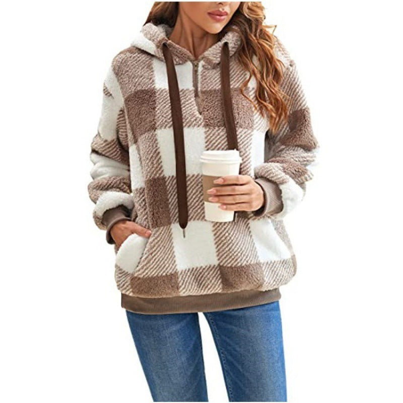 Rosgrove | Women - Checked High Collar Hoodie - Cosy Style