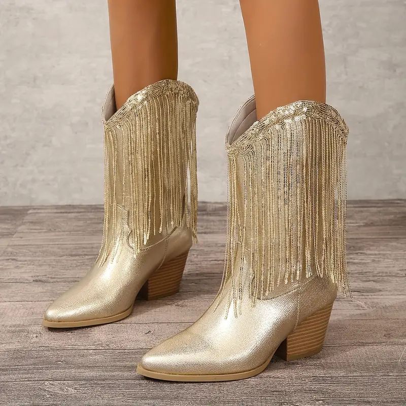Rosgrove | Women - Mid-Calf Boots - Sequin Fringe Design