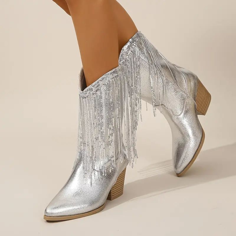 Rosgrove | Women - Mid-Calf Boots - Sequin Fringe Design