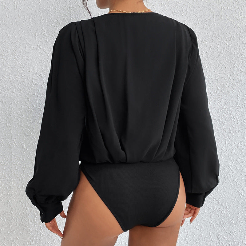 Rosgrove | Women - Elegant V-Neck Blouse - Voluminous Sleeves