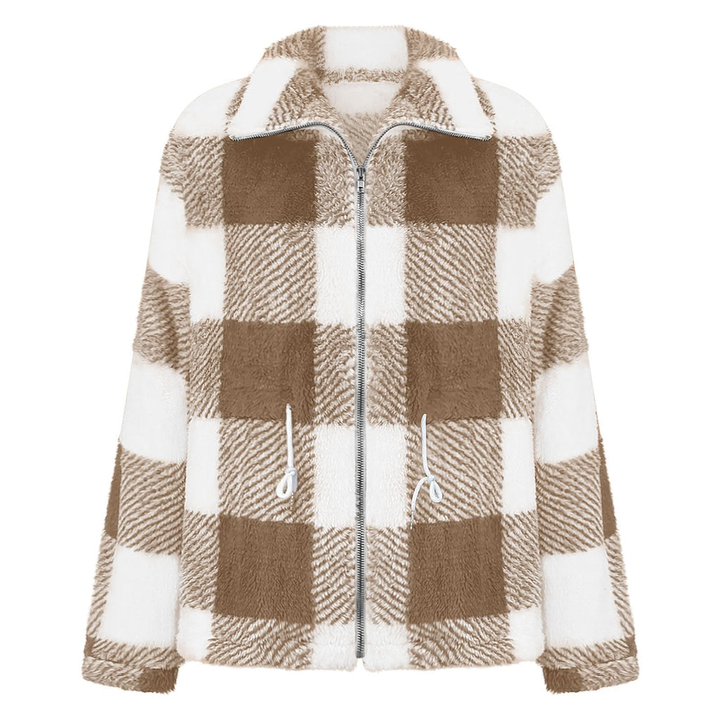 Rosgrove | Women -  Checked Plush Jacket with Zip Closure