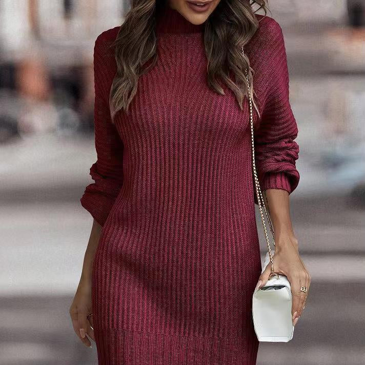 Rosgrove | Women - Ribbed Knitted Mini Dress - Stand Collar