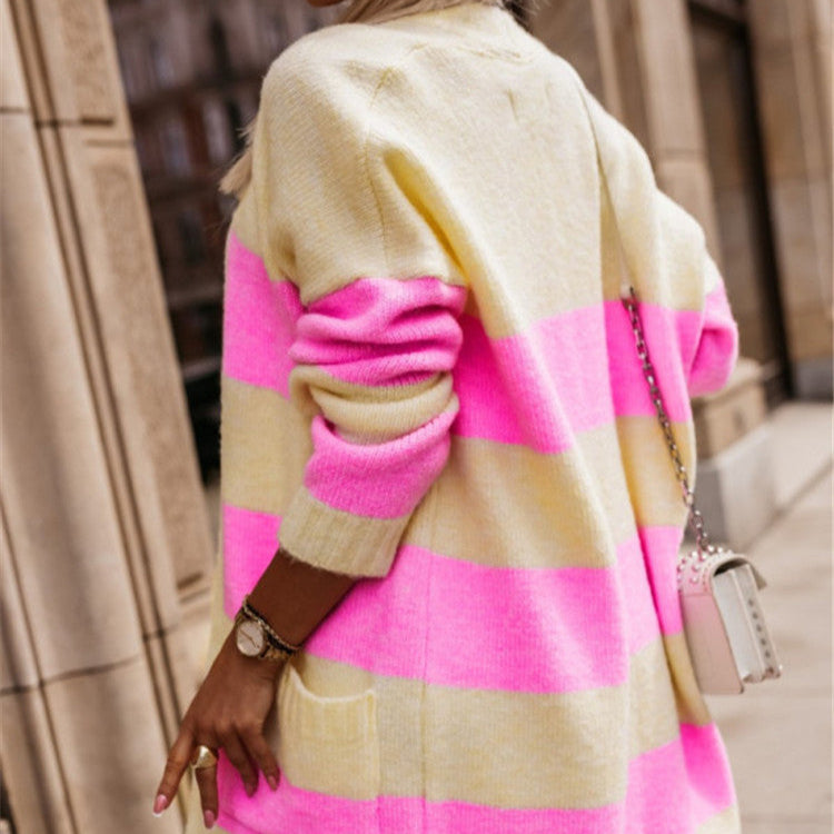 Rosgrove | Women - Stylish Knitted Coat - Bold Stripes