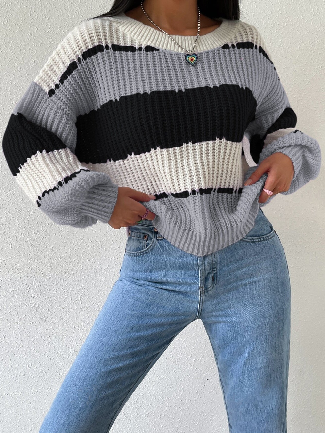 Rosgrove | Women - Crewneck Knit Jumper - Striped Design