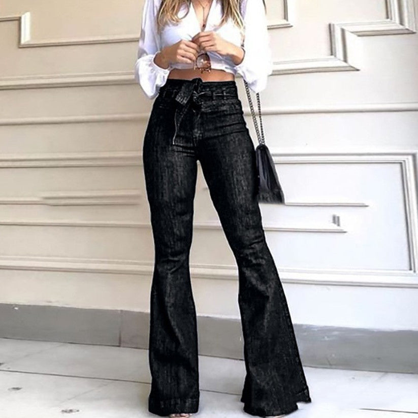 Rosgrove | Women - High Waist Bootcut Jeans With Belt