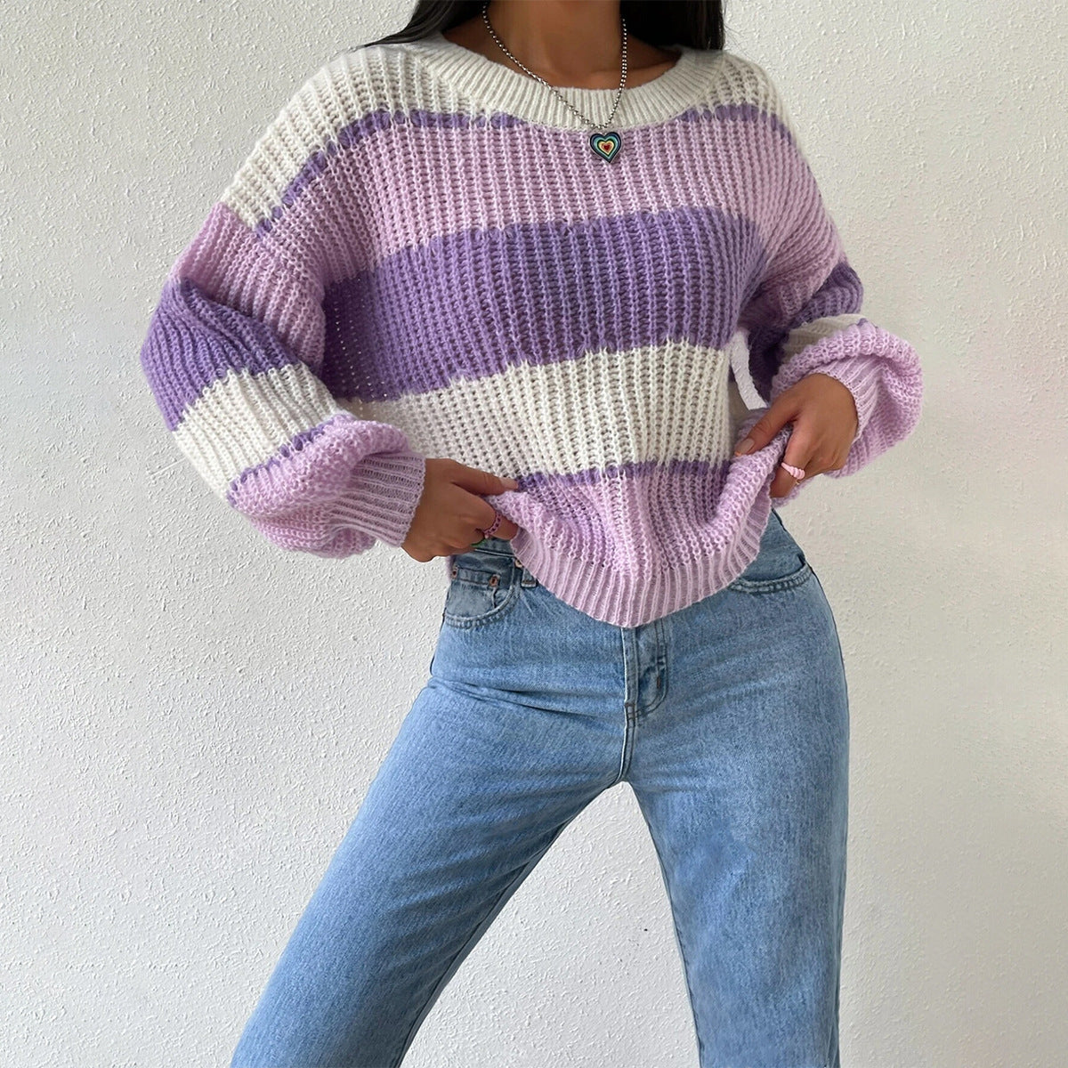 Rosgrove | Women - Crewneck Knit Jumper - Striped Design