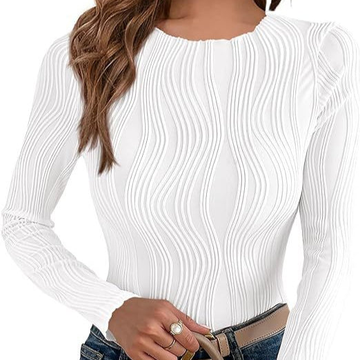 Rosgrove | Women - Long-Sleeved Wave Pattern Top - Stylish Design