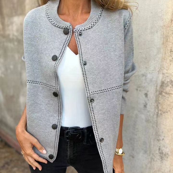 Rosgrove | Women - Elegant Button Cardigan - Neckline Details