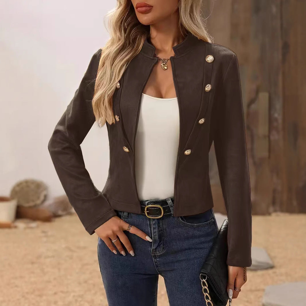 Rosgrove | Women - Short Blazer Jacket - Button Placket Collar