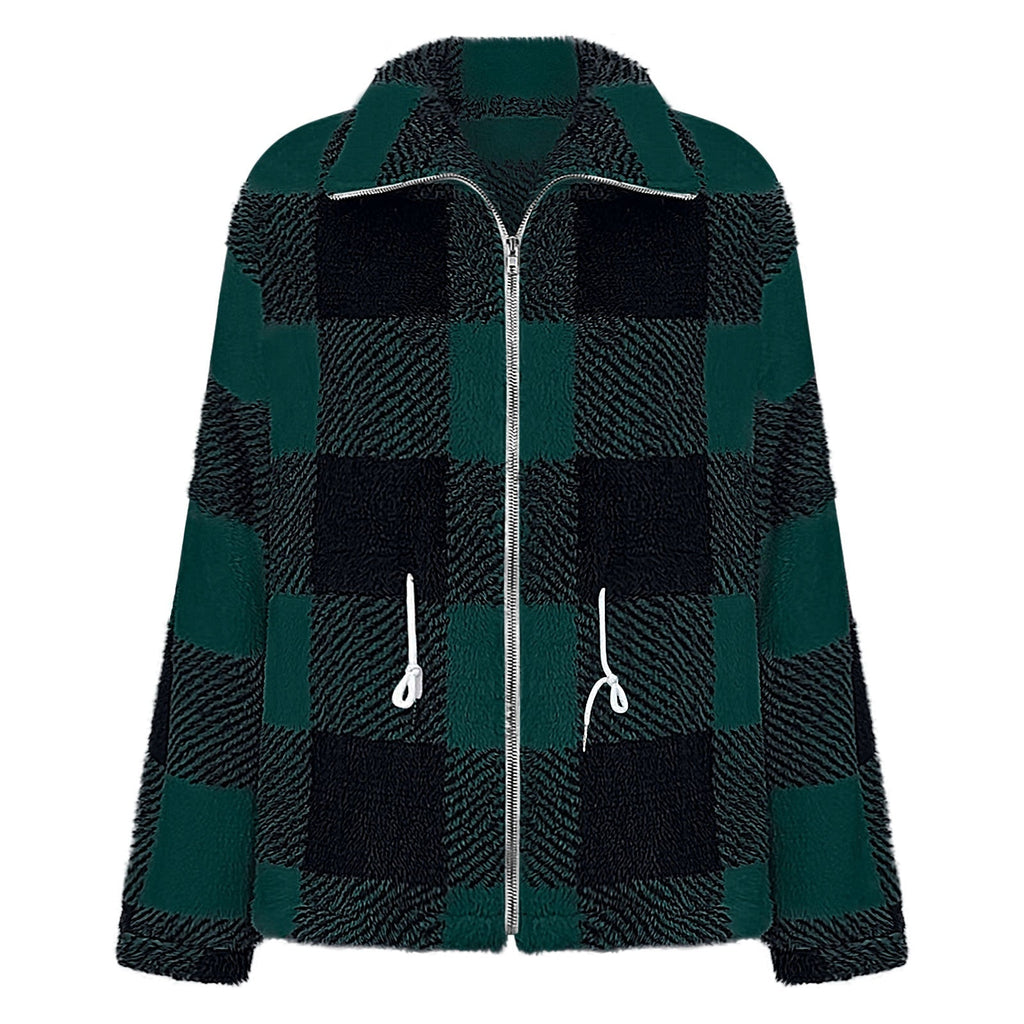 Rosgrove | Women -  Checked Plush Jacket with Zip Closure
