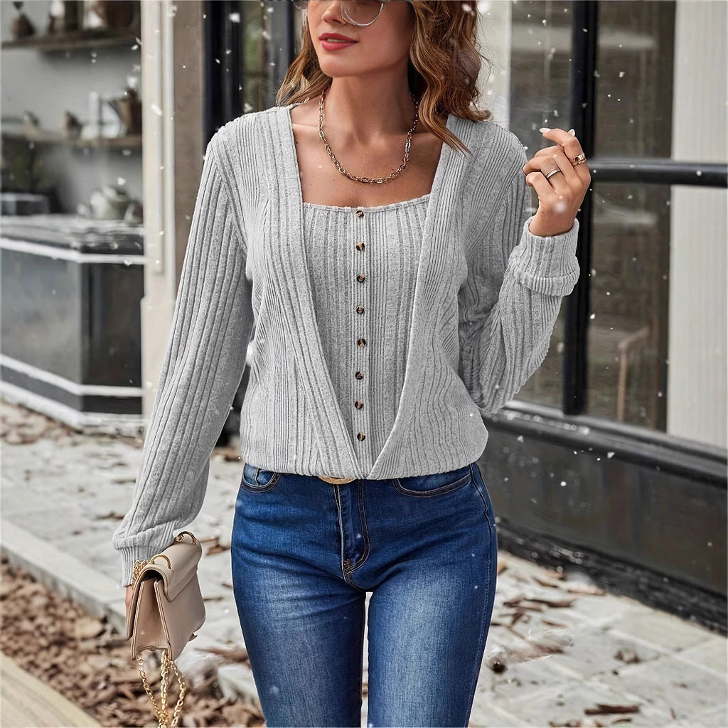 Rosgrove | Women - Deep V-Neck Cardigan - Button Detail