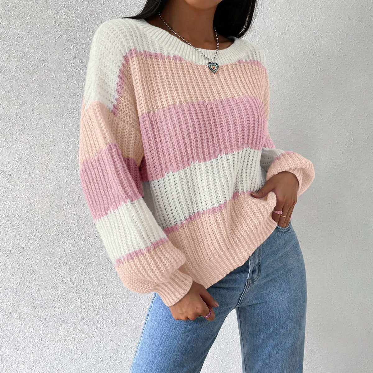 Rosgrove | Women - Crewneck Knit Jumper - Striped Design