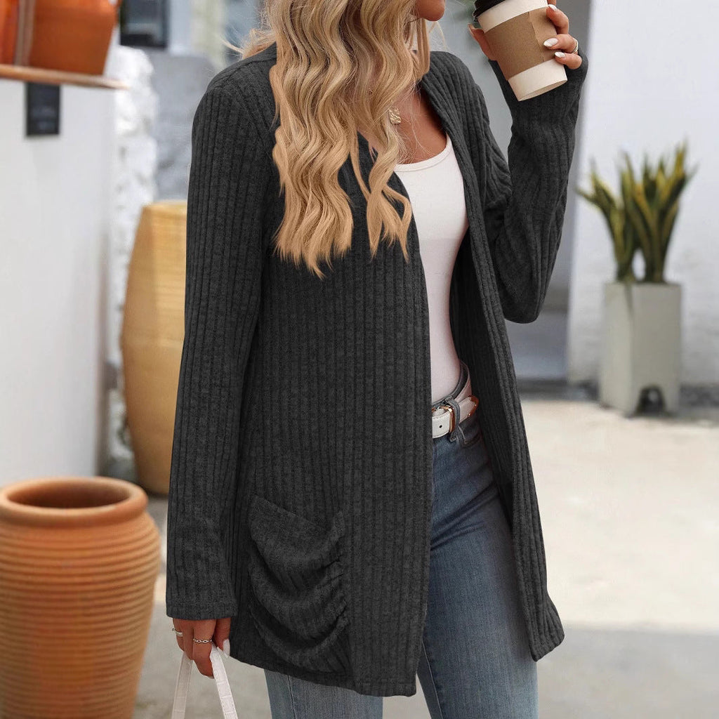 Rosgrove | Women - Elegant Ribbed Cardigan with Pockets