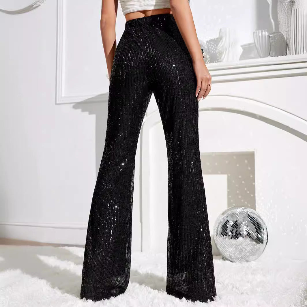 Rosgrove | Women - Elegant High-Waisted Trousers with Glitter Details