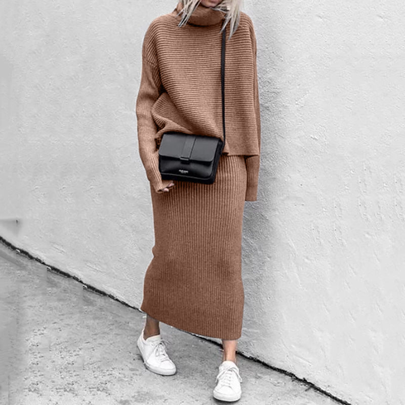 Rosgrove | Women - Turtleneck Knitted Co-Ord Set - Ribbed Style