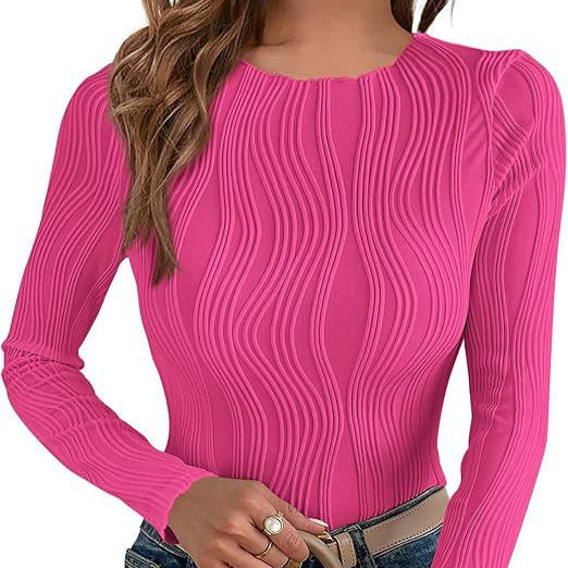 Rosgrove | Women - Long-Sleeved Wave Pattern Top - Stylish Design
