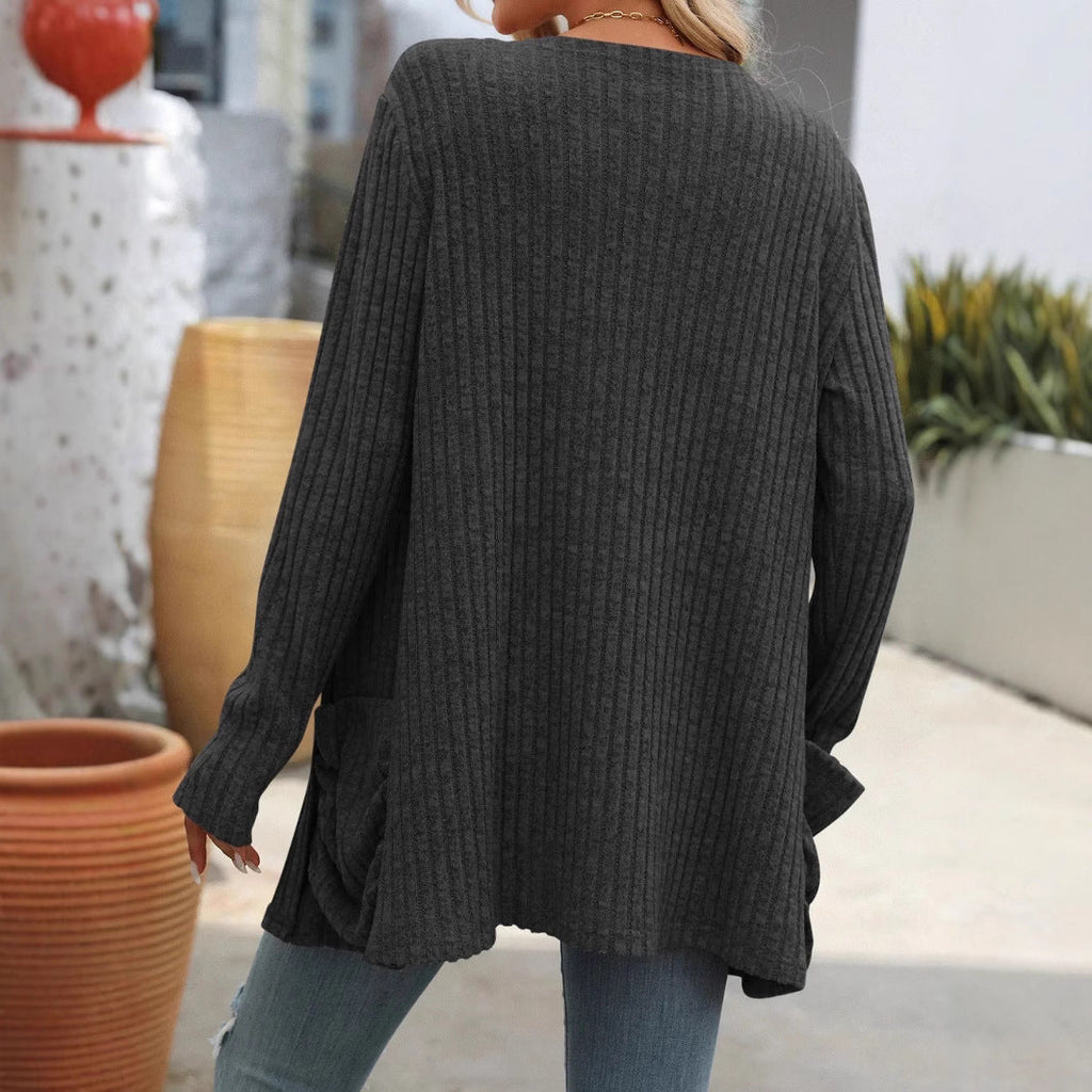 Rosgrove | Women - Elegant Ribbed Cardigan with Pockets