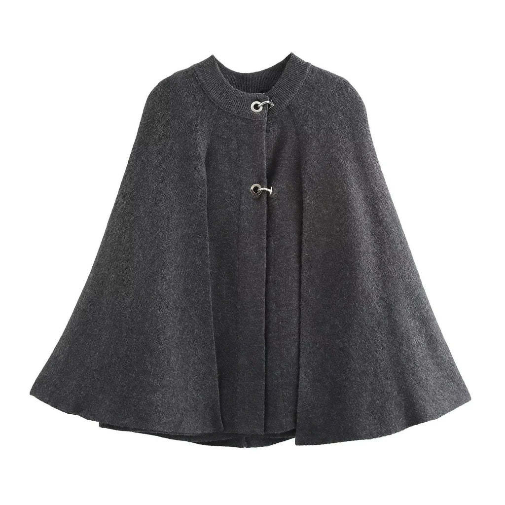 Rosgrove | Women - Stand Collar Cape Jacket - Button Detail