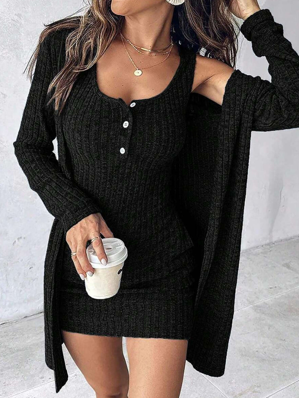 Rosgrove | Women - Knitted Dress with Cardigan - Casual Style