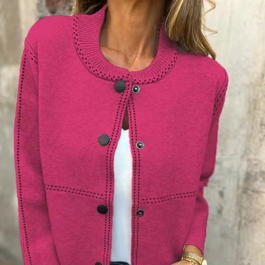 Rosgrove | Women - Elegant Button Cardigan - Neckline Details