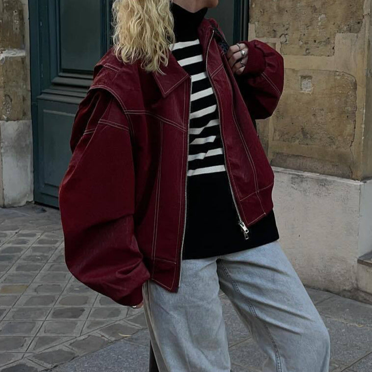 Rosgrove | Women - Faux Leather Jacket - Elastic Cuffs