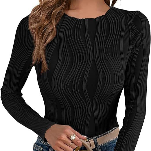 Rosgrove | Women - Long-Sleeved Wave Pattern Top - Stylish Design