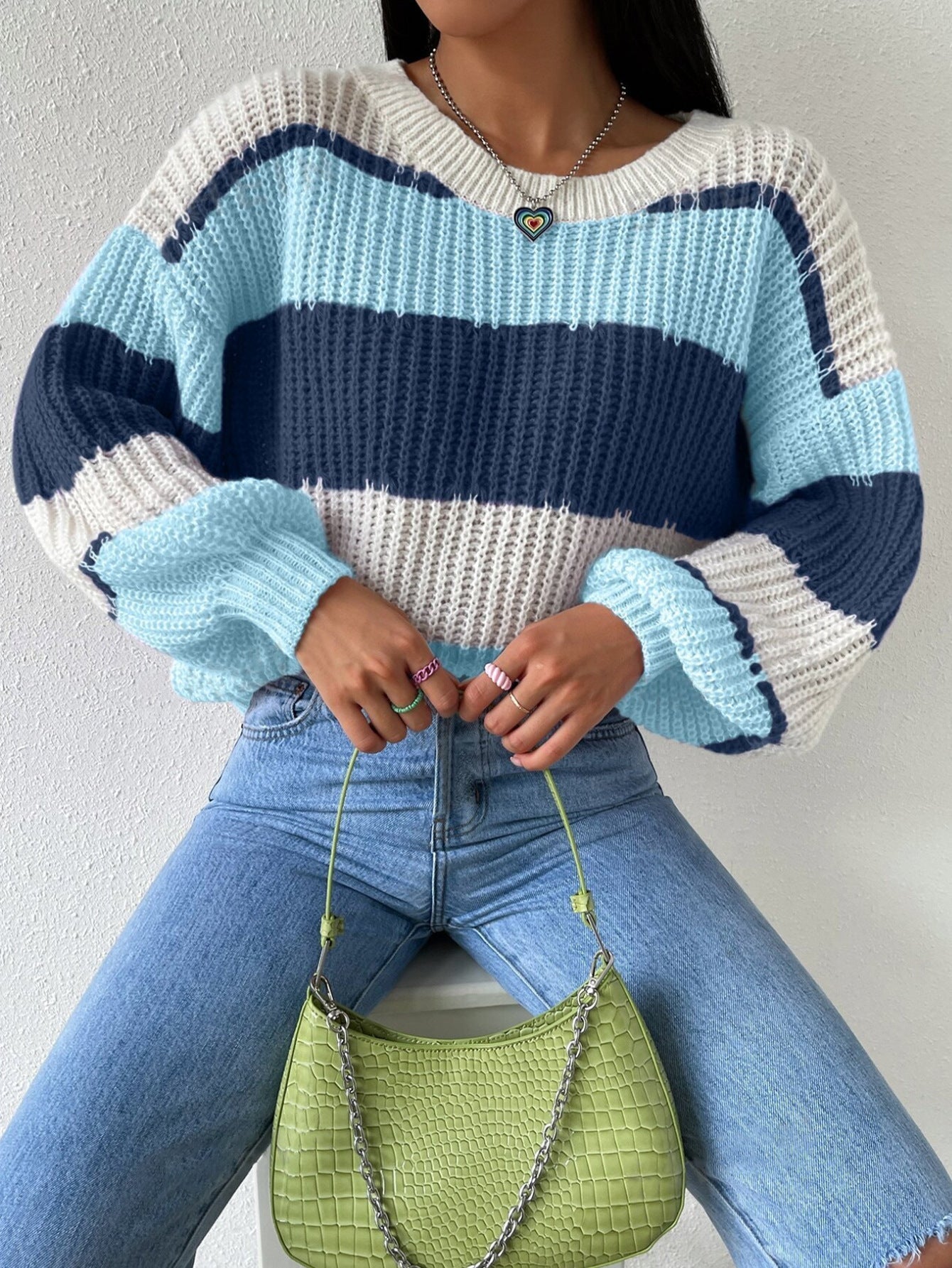 Rosgrove | Women - Crewneck Knit Jumper - Striped Design