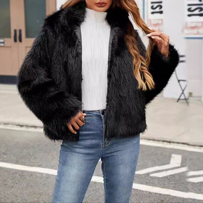 Rosgrove | Women - Faux Fur Short Jacket - Trendy Collar