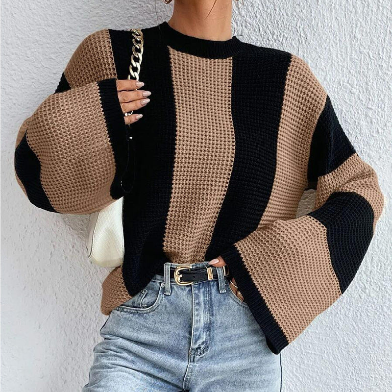 Rosgrove | Women - Wide Sleeves Knit Jumper - Honeycomb Pattern