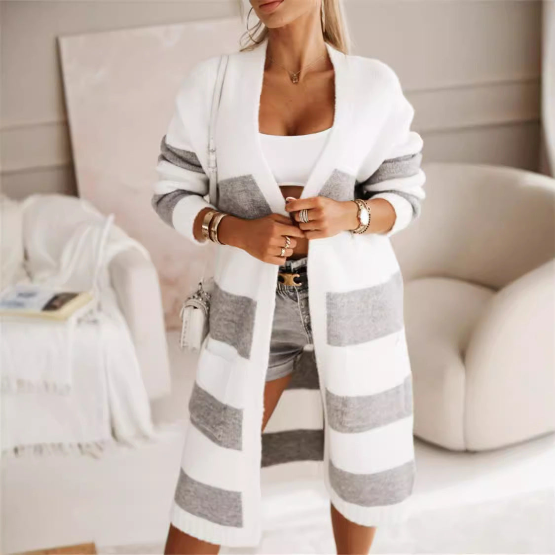 Rosgrove | Women - Stylish Knitted Coat - Bold Stripes