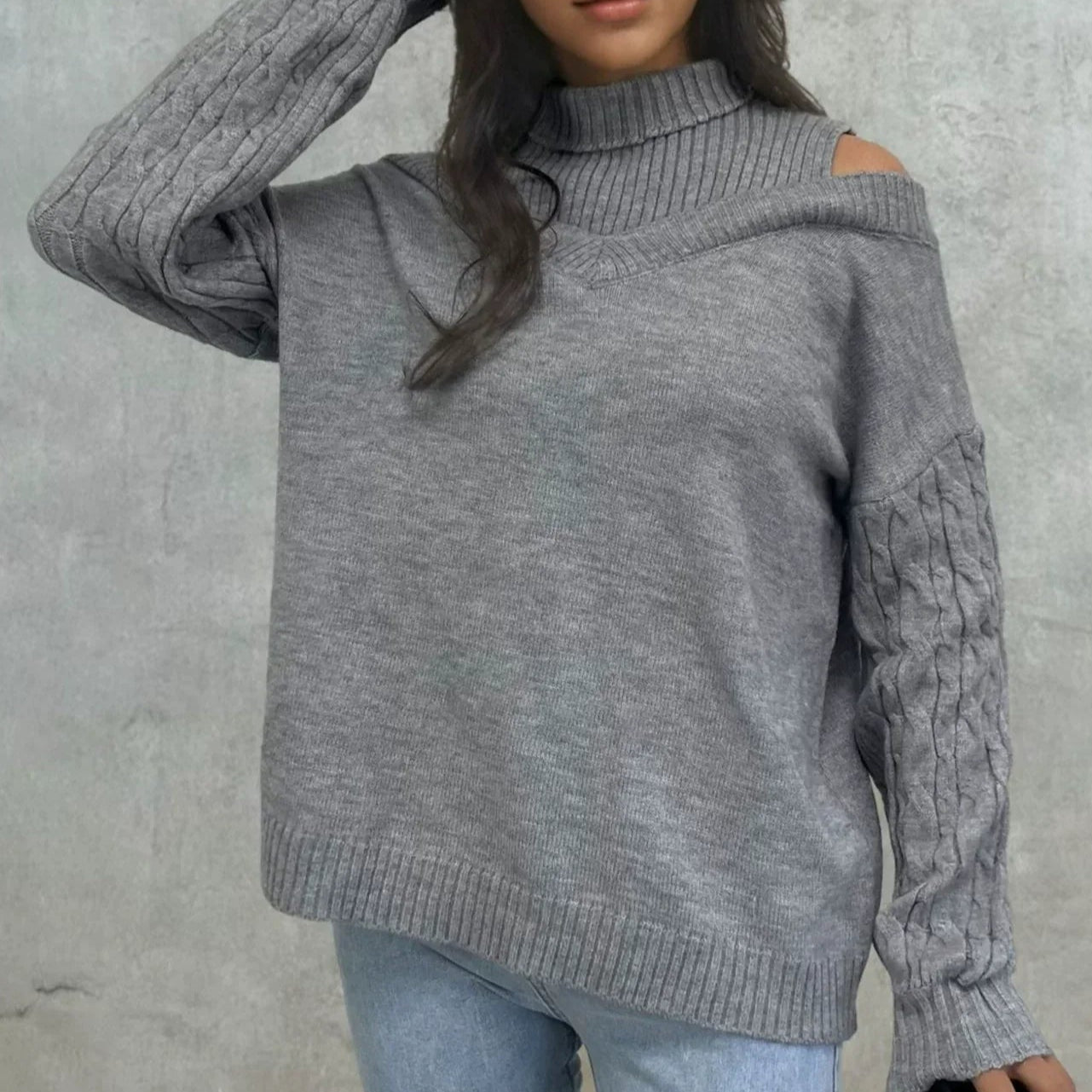 Rosgrove | Women - Off-Shoulder Cable Knit Jumper - Relaxed Fit
