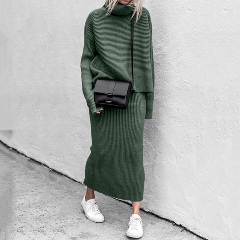 Rosgrove | Women - Turtleneck Knitted Co-Ord Set - Ribbed Style