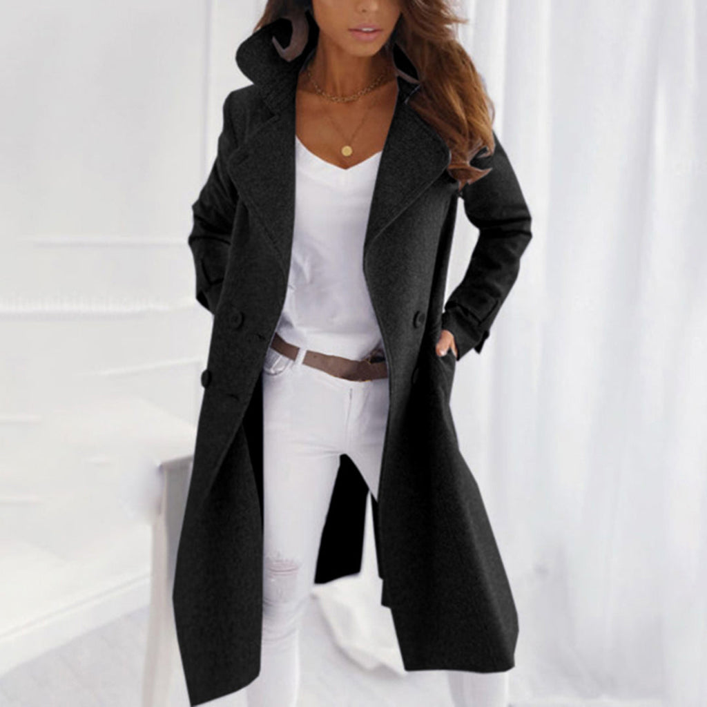 Rosgrove | Women Long Tailored Double-Breasted Coat - Structured Lapels