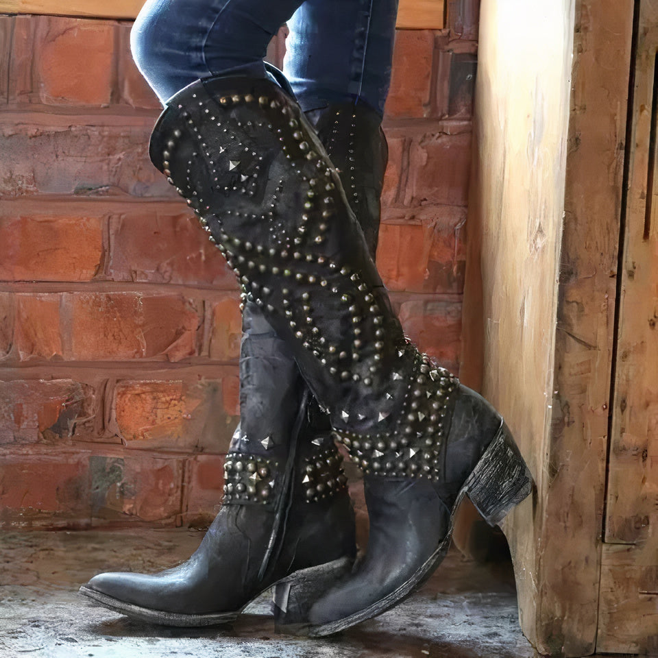 Rosgrove | Women - Knee-High Boots - Distressed Riveted