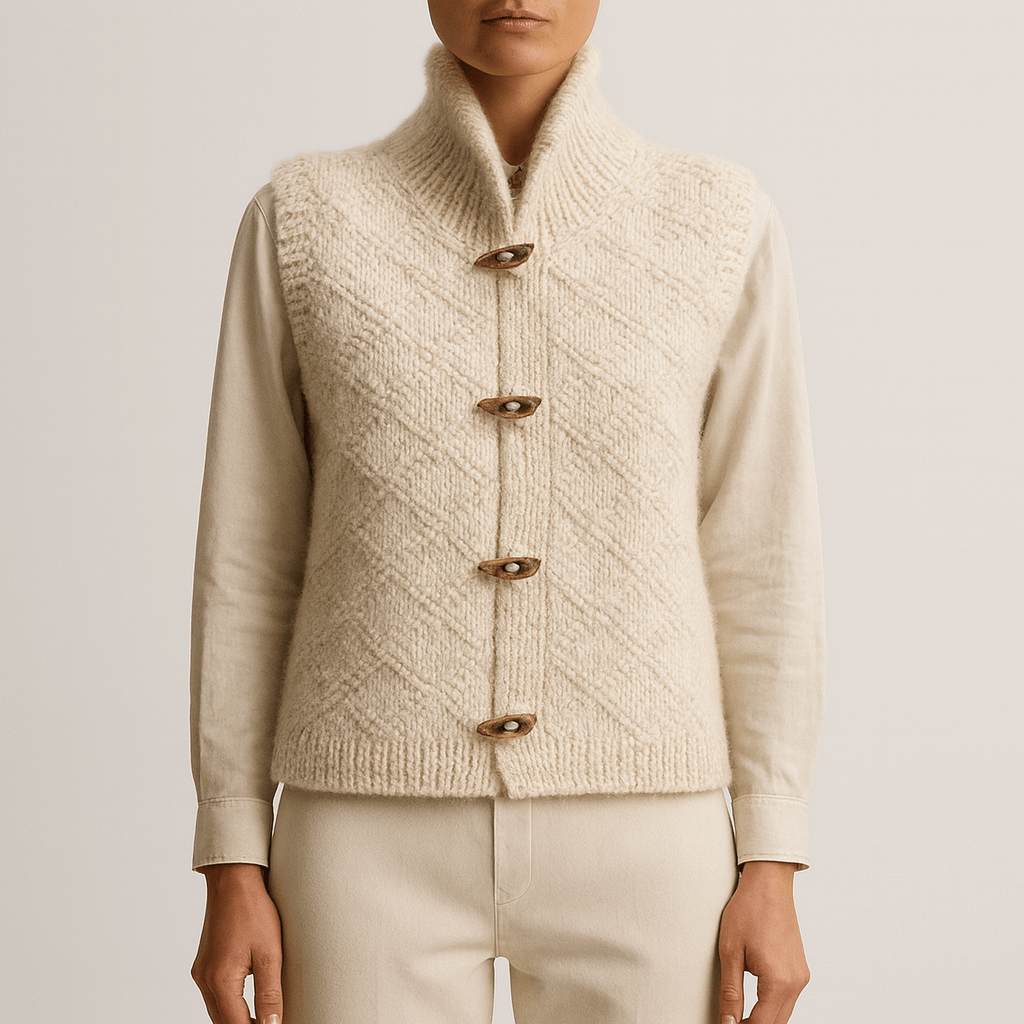 Rosgrove | Women - Beige Gilet - Stand Collar & Toggle Fastening
