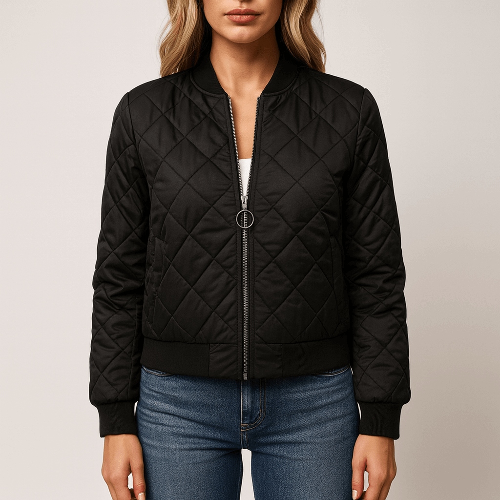 Rosgrove | Women - Black Bomber Jacket - Quilted Design