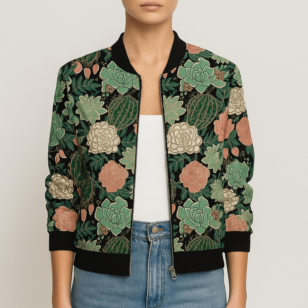 Rosgrove | Women - Bomber Jacket - Floral Cactus Print