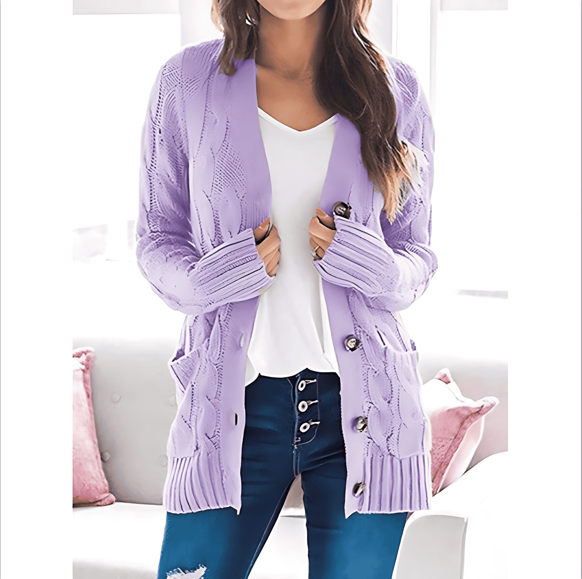 Rosgrove | Women - Cable Knit Cardigan - Pockets