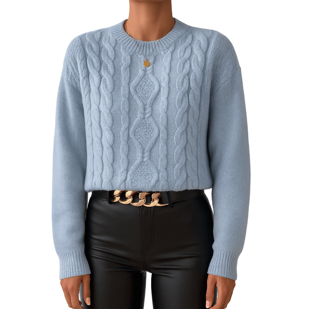 Rosgrove | Women - Cable Knit Jumper - Blue Round Neck