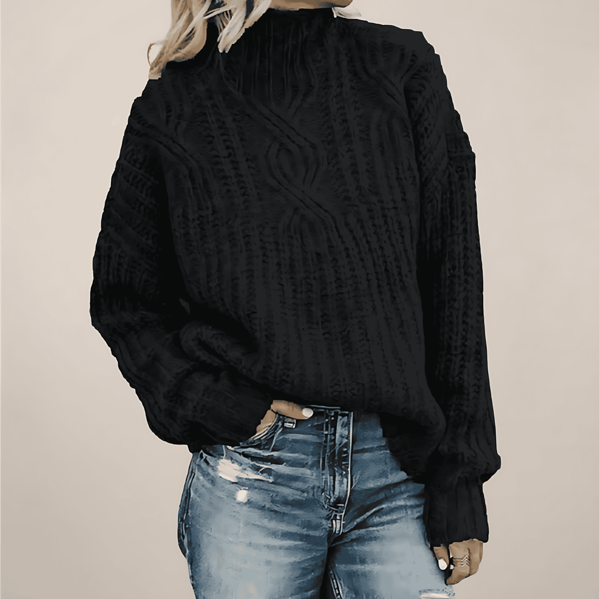 Rosgrove | Women - Cable Knit Mock Neck Jumper – Relaxed Fit