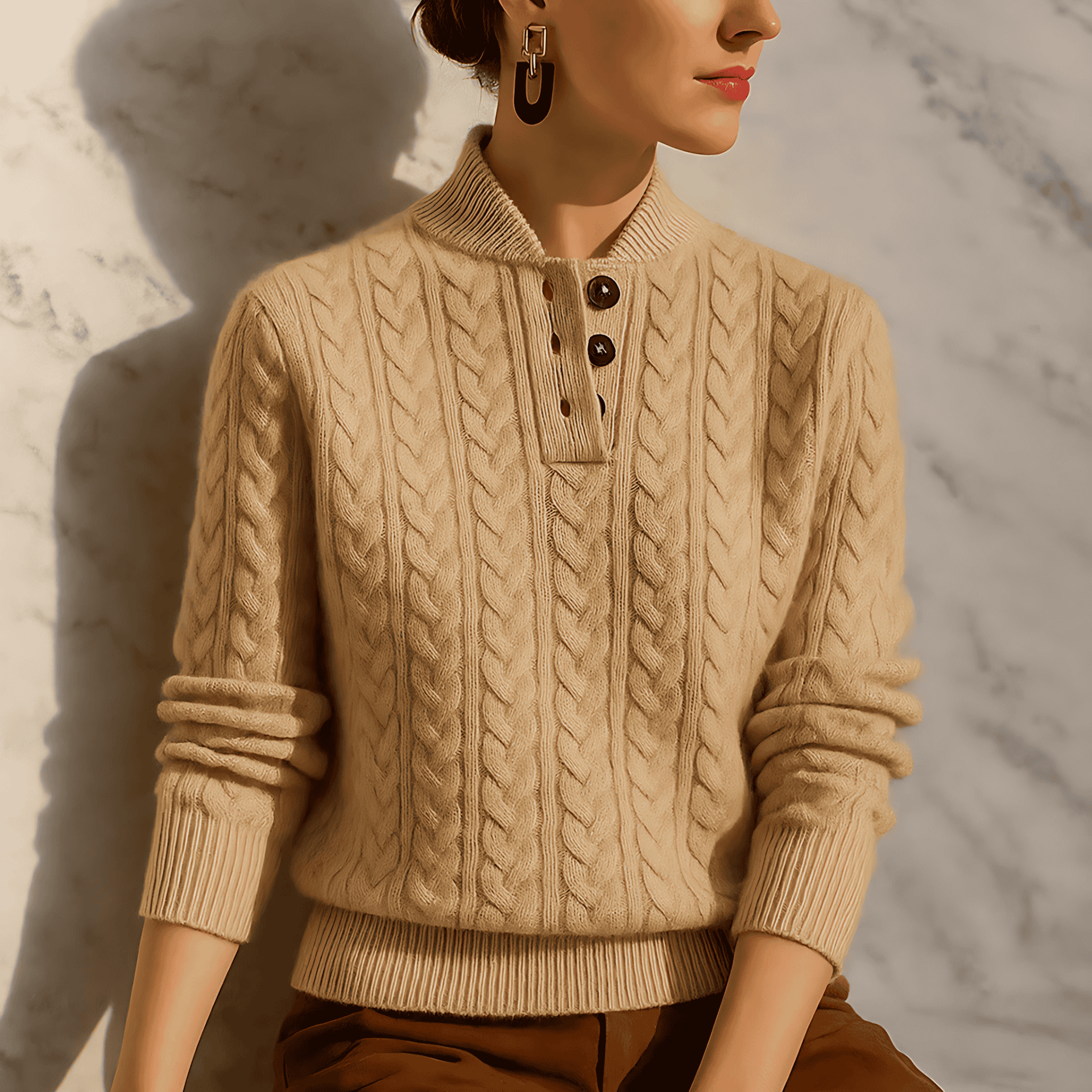 Rosgrove | Women - Cable Knit Pullover Sweatshirt - Funnel Neck