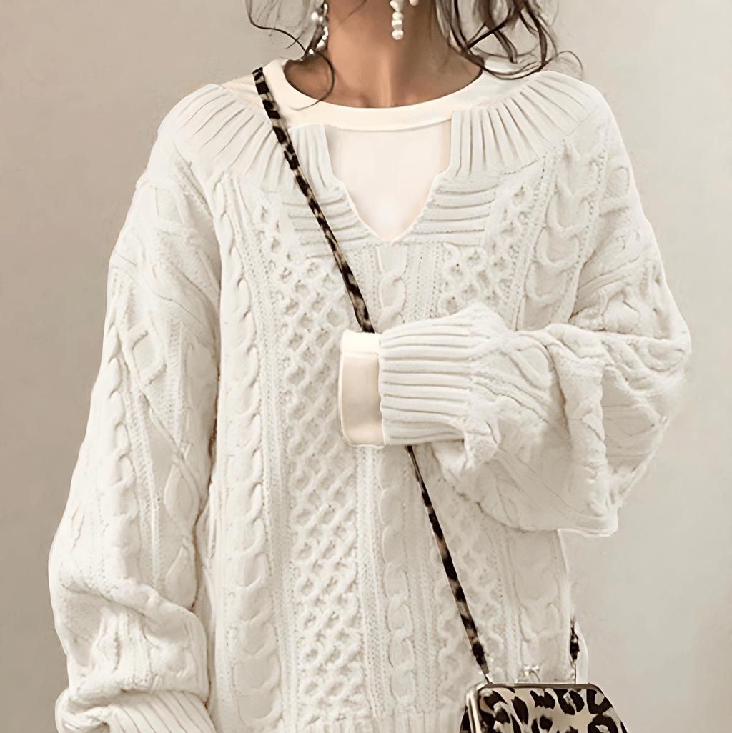 Rosgrove | Women - Cable Knit V-Neck Jumper - Oversized Comfort