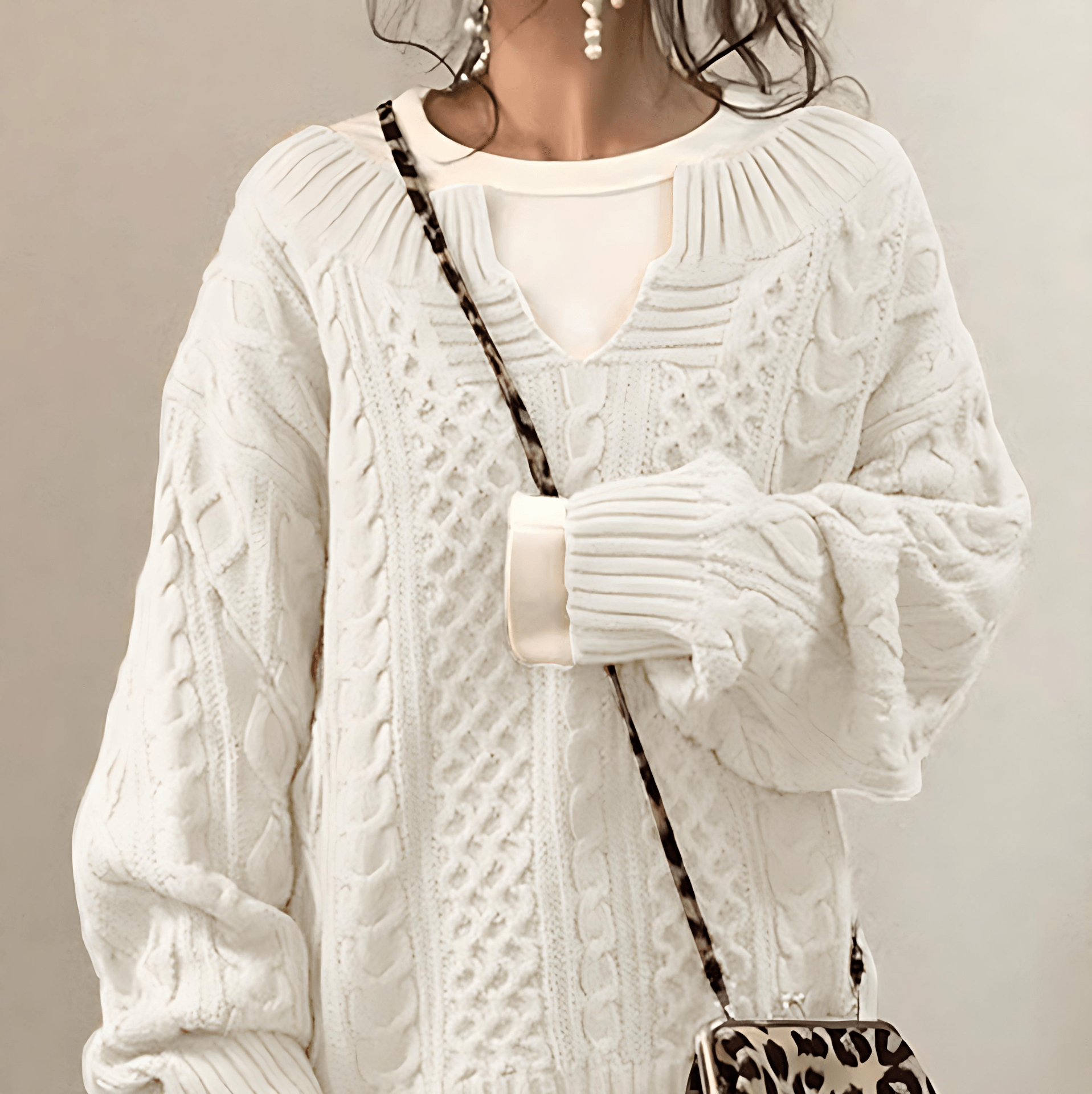 Rosgrove | Women - Cable Knit V-Neck Jumper - Oversized Comfort