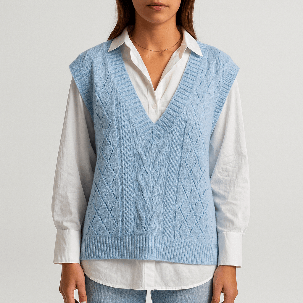 Rosgrove | Women - Casual Cable Knit V-Neck Vest - Wool Blend