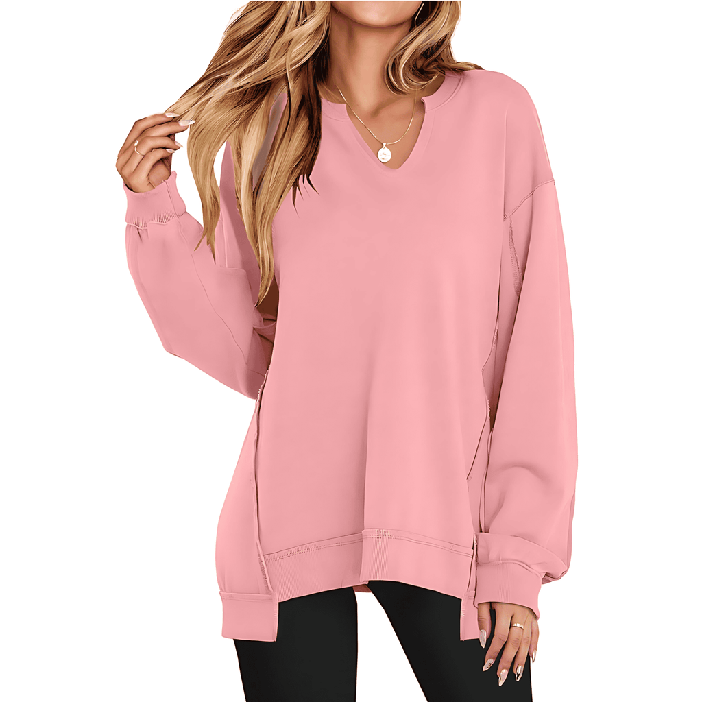Rosgrove | Women - Casual V-Neck Pullover with Oversized Sleeves